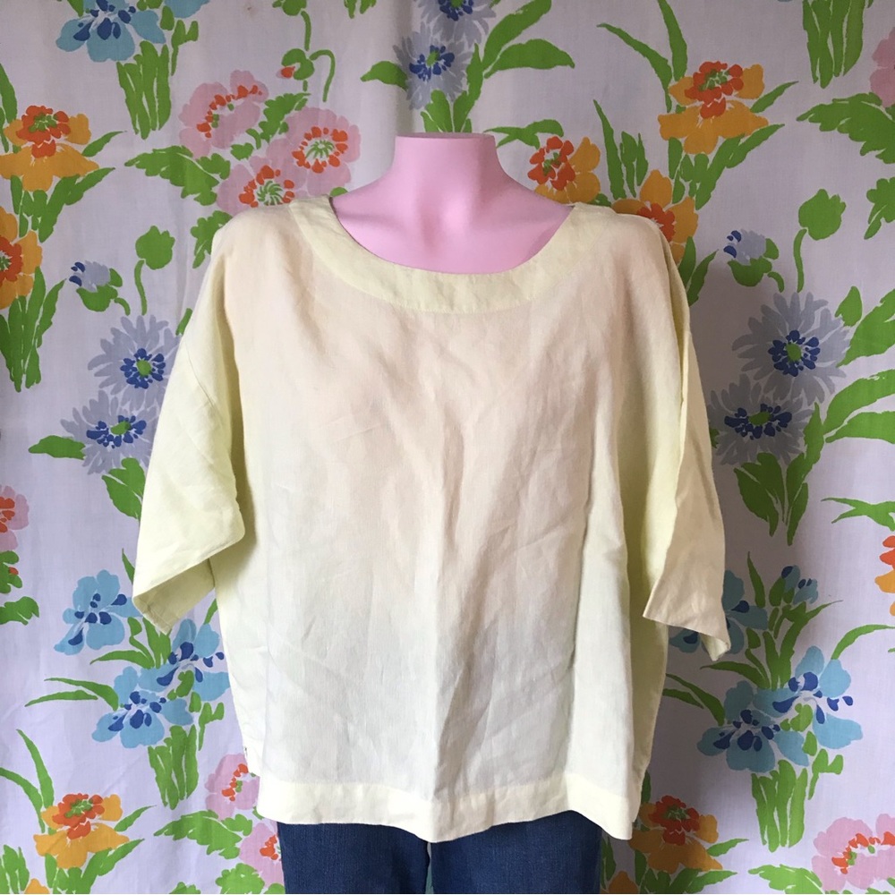 J. Jill PureJill 100% Linen Yellow Boxy Cropped Oversized Pullover Blouse Small